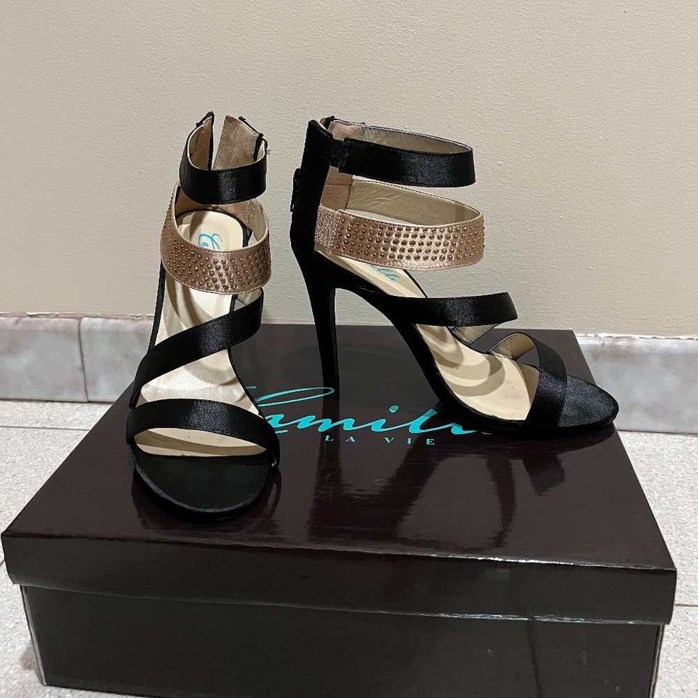 Black and Nude sandal heels size 5.5